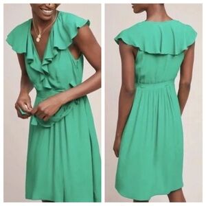 Anthropologie Green Ruffle Midi Dress
